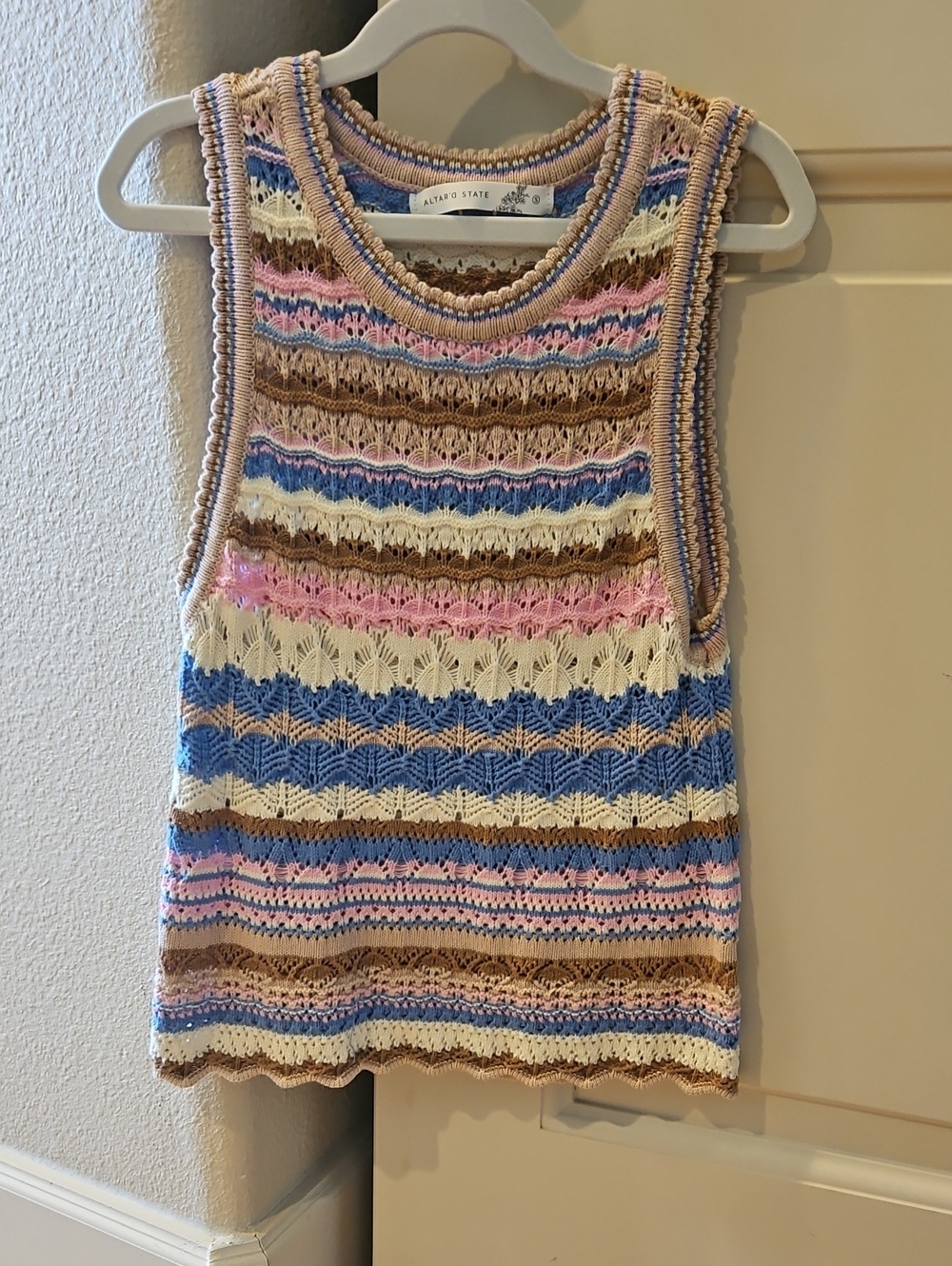 Altar'd State Multicolor Crochet Tank in Blue, Pink & Cream